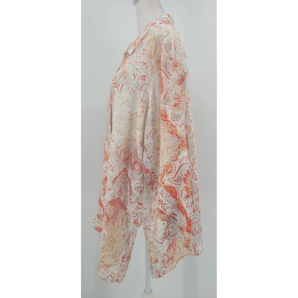 Chico's Linen Bohemian Tunic Women Sz 12 / 14 Artsy Resort Wear Floral Medallion - Picture 5 of 10